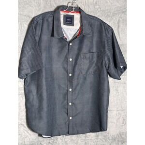 Switch Mens XL Short Sleeve Button Down Shirt Geometric Print Blue Brown Pocket